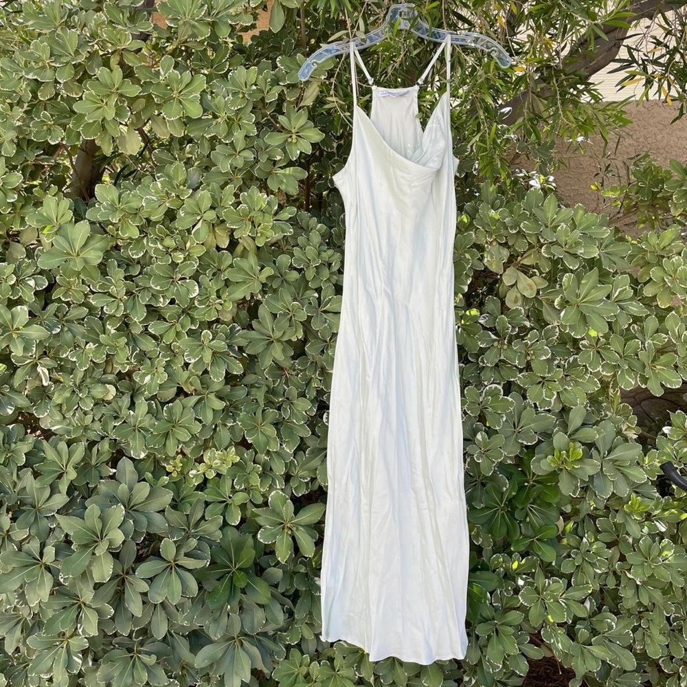 🦋 beautiful lightweight silk cowl neck pastel teal slip dress 🦋